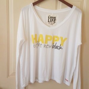 Peace Love World Happy is New Black Graphic Tee